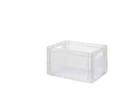 Qubb - EN Stacking bin Budget Crystal 21l - 400x300x225mm - closed sides and closed reinforced bottom  Qubb - EN Stacking bin Budget Crystal 21l - 400x300x225mm - closed sides and closed reinforced bottom