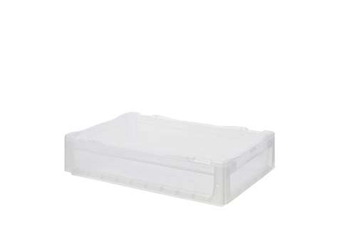 Qubb - EN Stacking bin Budget Crystal 24l - 600x400x125mm - closed sides and closed reinforced bottom  Qubb - EN Stacking bin Budget Crystal 24l - 600x400x125mm - closed sides and closed reinforced bottom
