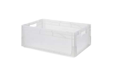Qubb - EN Stacking bin Budget Crystal 44l - 600x400x220mm - closed sides and closed reinforced bottom  Qubb - EN Stacking bin Budget Crystal 44l - 600x400x220mm - closed sides and closed reinforced bottom