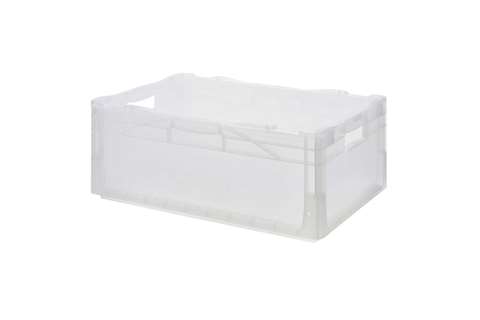 Qubb - EN Stacking bin Budget Crystal 44l - 600x400x220mm - closed sides and closed reinforced bottom  Qubb - EN Stacking bin Budget Crystal 44l - 600x400x220mm - closed sides and closed reinforced bottom