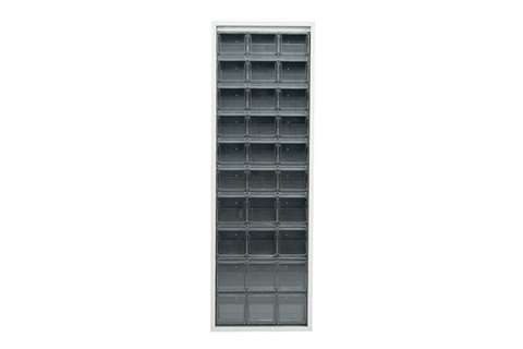 Mobil Plastic - Metal wall cabinet incl. 30 pcs Crystal box tilt bins - 665x250x2000mm  Mobil Plastic - Metal wall cabinet incl. 30 pcs Crystal box tilt bins - 665x250x2000mm