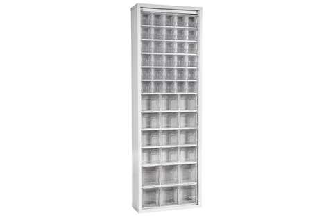 Mobil Plastic - Metal wall cabinet incl. 48 pcs Crystal box tilt bins - 665x250x2000mm  Mobil Plastic - Metal wall cabinet incl. 48 pcs Crystal box tilt bins - 665x250x2000mm