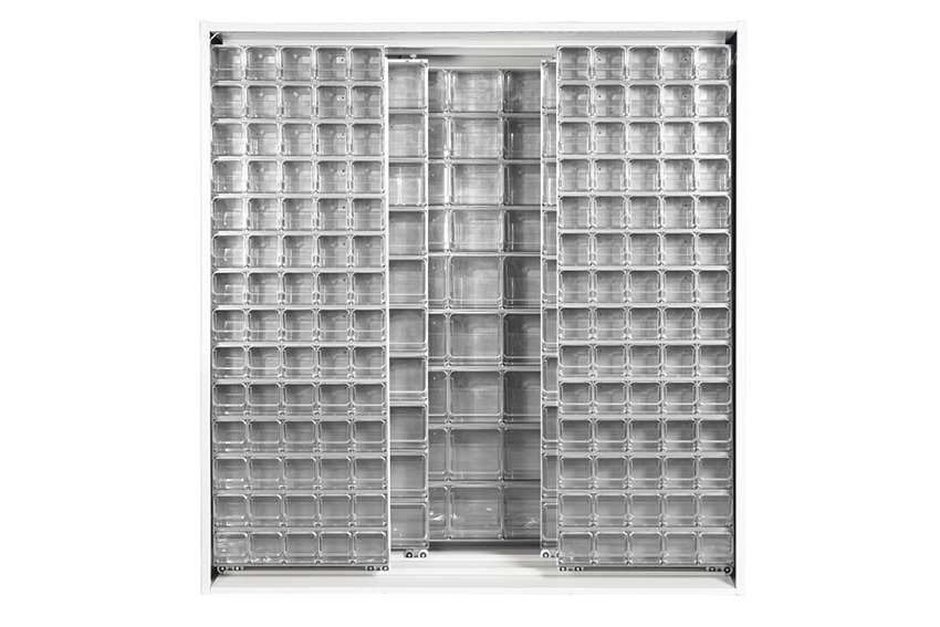 Mobil Plastic - Metal wall cabinet incl. 281 pcs Crystal box tilt bins