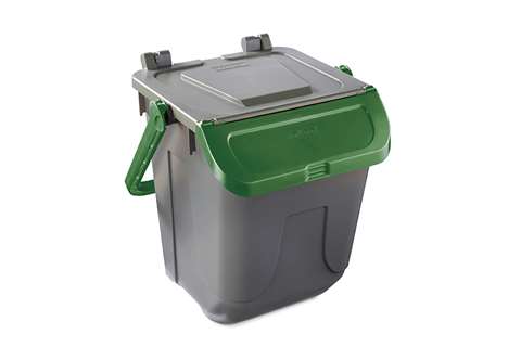 Waste bin with hinged lid grey body - green lid - 25l