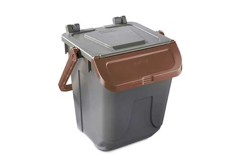 Waste bin with hinged lid grey body - brown lid - 25l