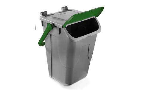 Waste bin with hinged lid grey body - green lid - 35l