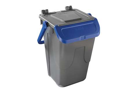 Waste bin with hinged lid grey body - blue lid - 35l