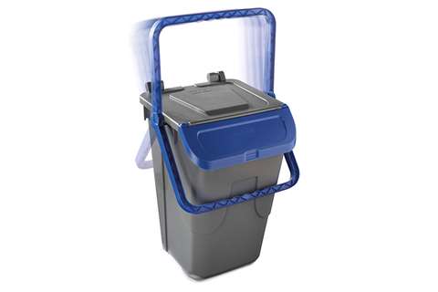 Waste bin with hinged lid grey body - blue lid - 35l