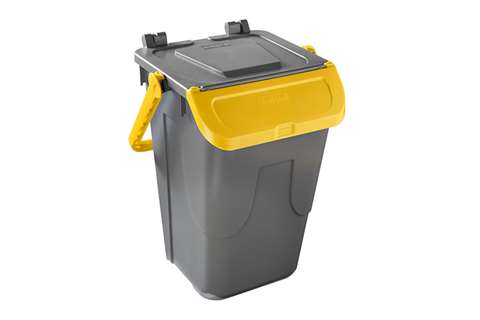 Waste bin with hinged lid grey body - yellow lid - 35l