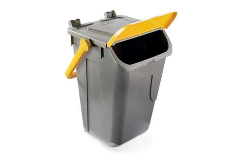 Waste bin with hinged lid grey body - yellow lid - 35l