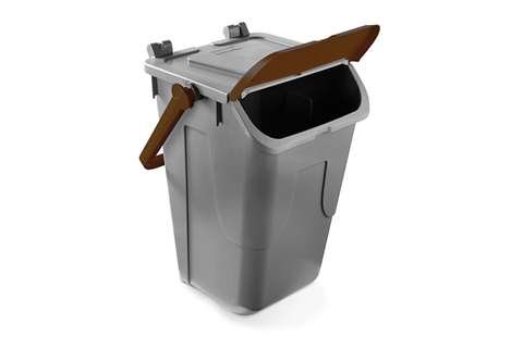Waste bin with hinged lid grey body - brown lid - 35l