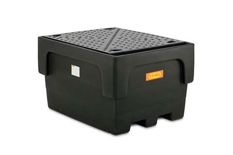 Spill tray for 1 ibc - 1100 l (cubi) black - with grid - nestable