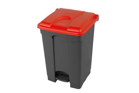 Probbax - Rectangular step-on waste bin 45l - grey body + coloured lid 600x390x410mm  Probbax - Rectangular step-on waste bin 45l - grey body + coloured lid 600x390x410mm