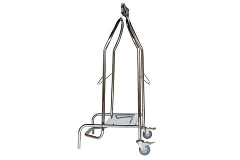 Probbax - Ss bag holder with pedal + rubber clamp - 2 rubber wheels with brake - aisi304  Probbax - Ss bag holder with pedal + rubber clamp - 2 rubber wheels with brake - aisi304