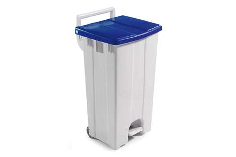Waste bin with coloured lid - 90 l with pedal and 2 casters