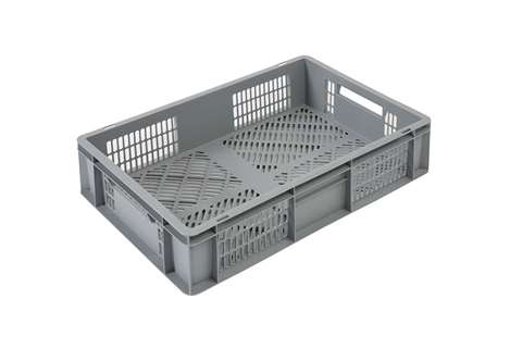 EN-Stapelbehälter Budget Grey 27l - 600x400x150mm - Wände und Boden perforiert - offen Griffe