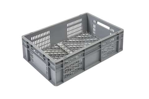 EN Stapelbak Budget Grey 40l - 600x400x200mm - geperforeerde wanden en bodem - open handvaten