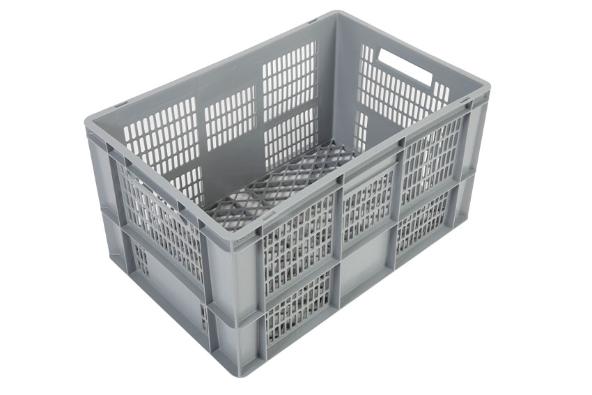 EN Stapelbak Budget Grey 60l - 600x400x320mm - geperforeerde wanden en bodem - open handvaten 