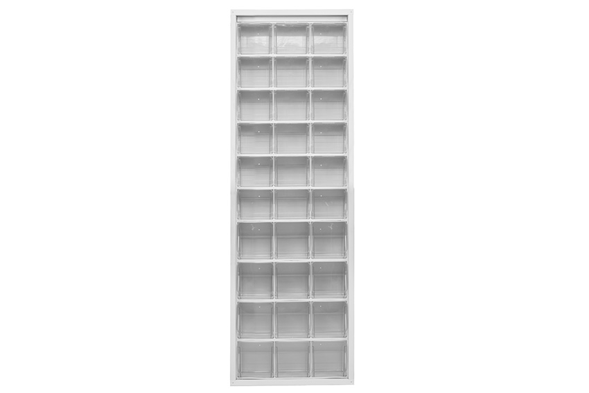 Metal wall cabinet incl. 30 pcs Crystal box tilt bins - 665x250x2000mm 