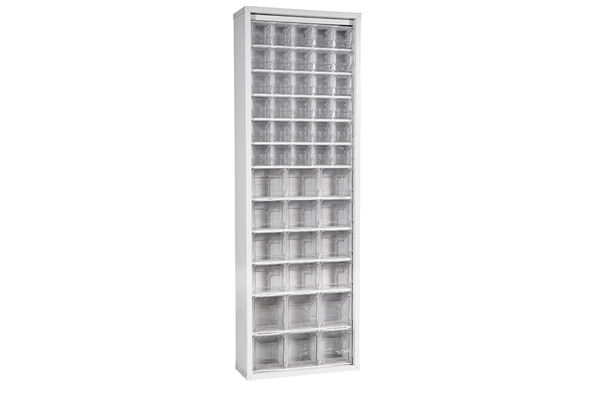 Metal wall cabinet incl. 48 pcs Crystal box tilt bins - 665x250x2000mm 
