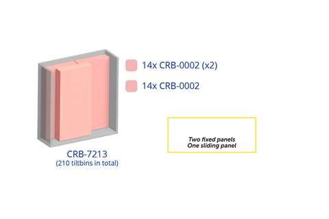 Metalen wandkast incl. 210 Crystal box kantelbakjes - 1270x400x1950mm