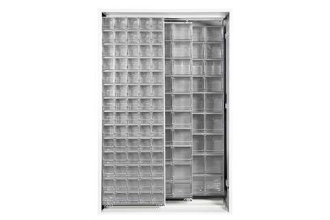 Metal wall cabinet incl. 154 pcs Crystal box tilt bins - 1270x600x1950mm