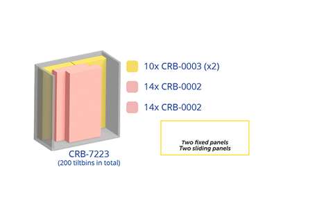 Metalen wandkast incl. 200 Crystal box kantelbakjes - 1270x600x1950mm