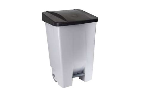 Pedal waste bin 80l - grey body - coloured lid 490x415x735mm