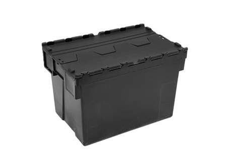 Attached lid container Ergo 69L – 600x400x400mm - black body + coloured lid - Regranulate