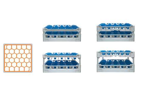 Glasss rack 30 compartments - 500x500x188mm - glass h:155mm - ø81mm