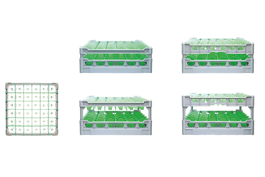 Glaserkorb 36 Fächer – 500x500x203mm - Glas H:170mm - Ø74mm 