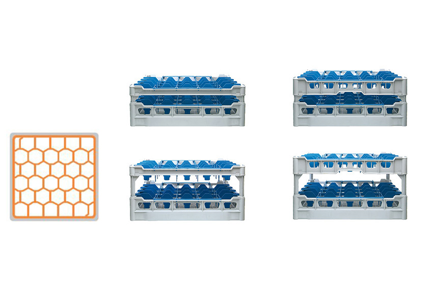 Glasss rack 30 compartments - 500x500x218mm - glass h:185mm - ø81mm 