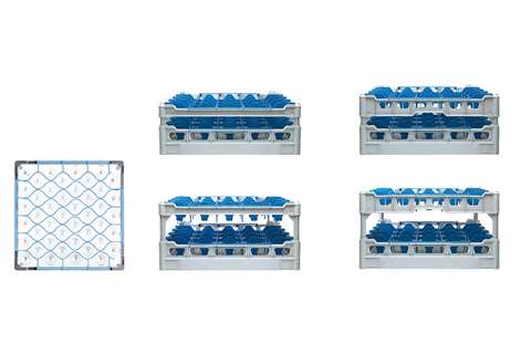 Glasss rack 44 compartments - 500x500x278mm - glass h:245mm - ø67mm