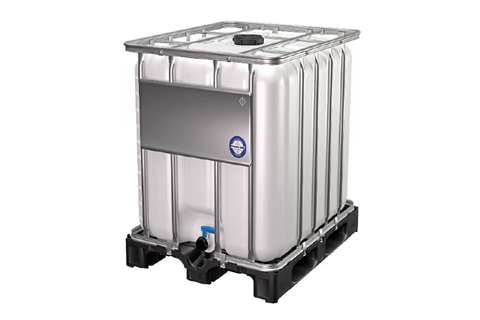 Conteneur IBC 600l - 1200x800x1013mm - palette plastique - ouv. remplis. ø150mm