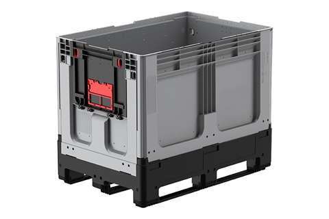 Logifold box 1200x800x958mm - 660l - closed - 3 skids - flap door 1 short + 1 long side