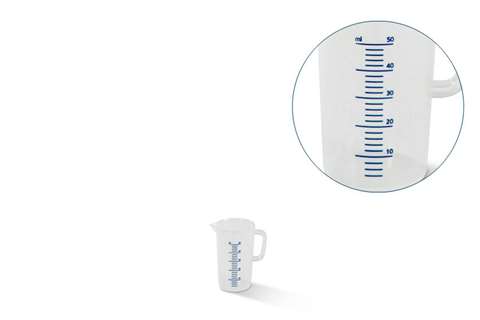 Maatbeker - 50ml - met blauw skala in relief