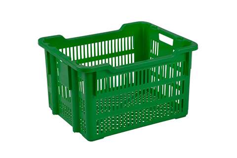 Nestbare draaistapelbak 75l - 625x500x360/325mm - geperforeerde wanden en bodem - 2 open handgrepen