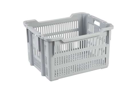 Nestbare draaistapelbak 75l - 625x500x360/325mm - geperforeerde wanden en bodem - 2 open handgrepen