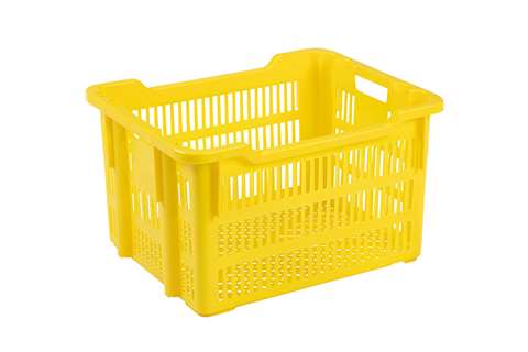 Nestbare draaistapelbak 75l - 625x500x360/325mm - geperforeerde wanden en bodem - 2 open handgrepen