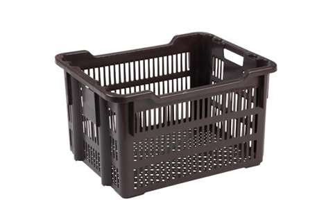 Nestbare draaistapelbak 75l - 625x500x360/325mm - geperforeerde wanden en bodem - 2 open handgrepen