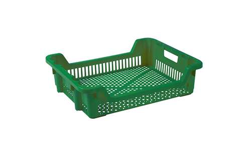 Nestbare draaistapelbak 33l - 625x500x165/85mm - geperforeerde wanden en bodem - 2 open handgrepen