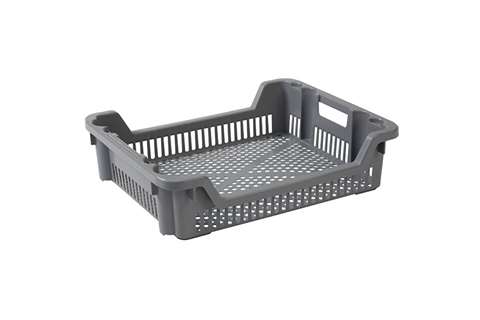 Nestbare draaistapelbak 33l - 625x500x165/85mm - geperforeerde wanden en bodem - 2 open handgrepen