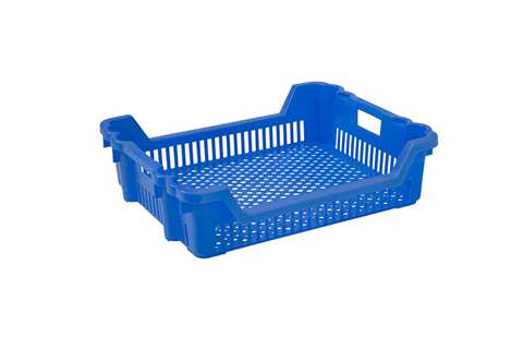 Nestbare draaistapelbak 33l - 625x500x165/85mm - geperforeerde wanden en bodem - 2 open handgrepen