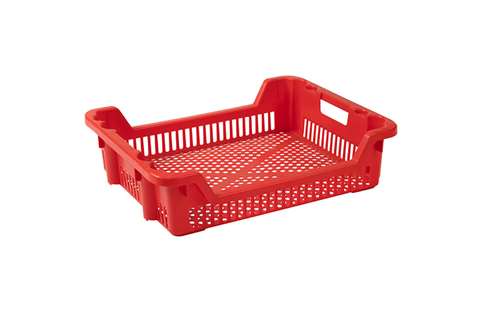 Nestbare draaistapelbak 33l - 625x500x165/85mm - geperforeerde wanden en bodem - 2 open handgrepen
