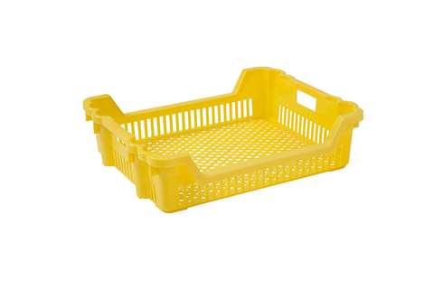 Nestbare draaistapelbak 33l - 625x500x165/85mm - geperforeerde wanden en bodem - 2 open handgrepen
