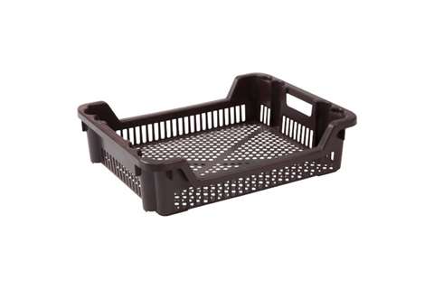 Nestbare draaistapelbak 33l - 625x500x165/85mm - geperforeerde wanden en bodem - 2 open handgrepen