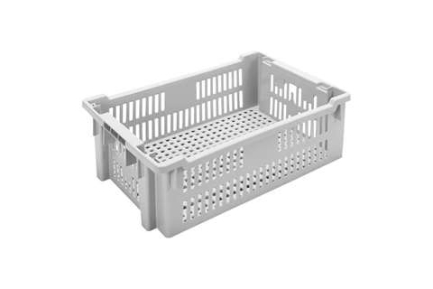 EN Nestbare draaistapelbak 30l - 600x400x200mm - geperforeerde wanden en bodem - gesloten handgrepen