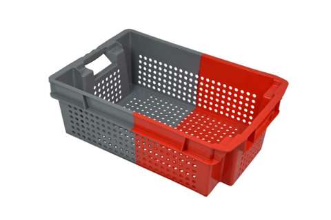 EN Nestable and stackable crate 32l - 600x400x200mm - perforated sides and bottom - bicolor