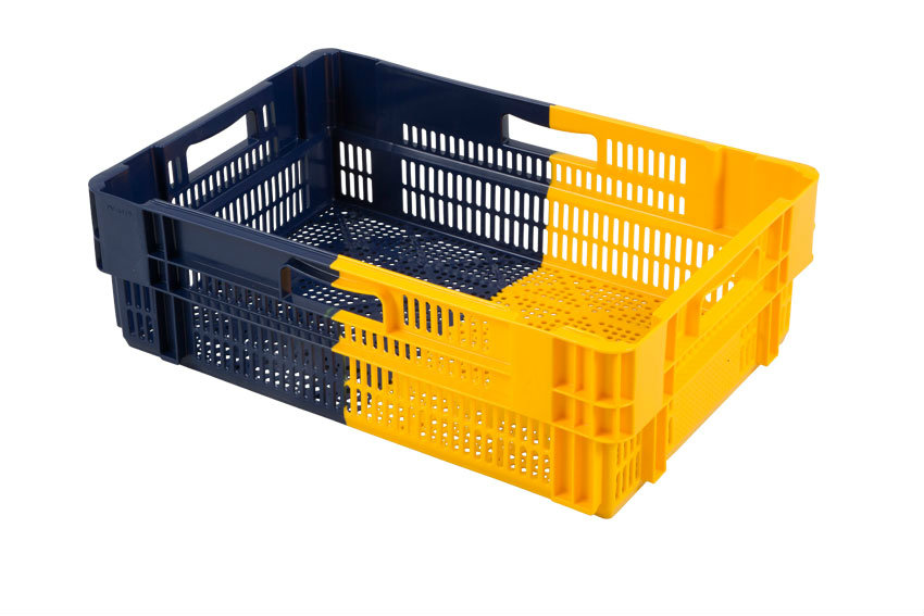 EN Nestable and stackable crate 34l - 600x400x187mm - perforated sides and bottom - bicolor 