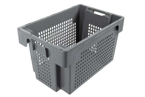 EN Nest- und Drehstapelbehälter 60l - 600x400x350mm - Perforierte Wände und geschlossener Boden